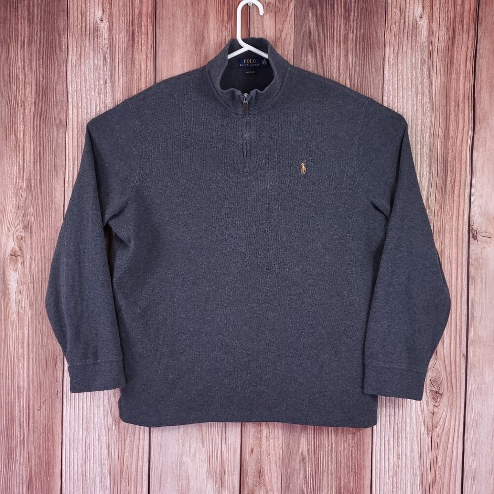 Polo Ralph Lauren Estate Rib Mens XL 1/4 Zip Pullover Sweater Cotton Gray